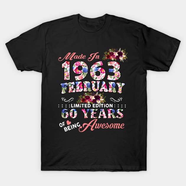 Flower Made In 1963 February 60 Years Of Being Awesome T-Shirt by Vintage White Rose Bouquets